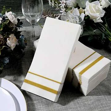 FOCUSLINE 200 Linen Feel Disposable Bathroom Napkins, Soft and Absorbent Paper Guest Towels, Cloth-Like Hand Towels Decorative Paper Napkins for Parties, Weddings, Dinners or Events, Gold, 12" x 17"