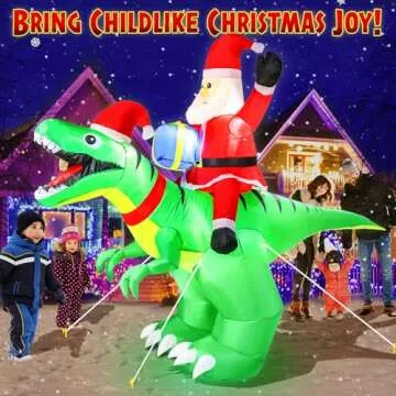 zukakii 9x7FT Christmas Inflatables Decorations with LED Santa Ride on Dinosaur Outdoor Christmas Dinosaur Inflatable Christmas Blow Up Yard Decorations with Sandbags Stakes Strings for Garden Decor