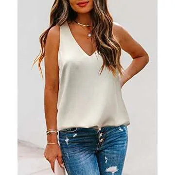 Alice CO Women's Casual V Neck Sleeveless Chiffon Layered Tank Tops (White, Large)