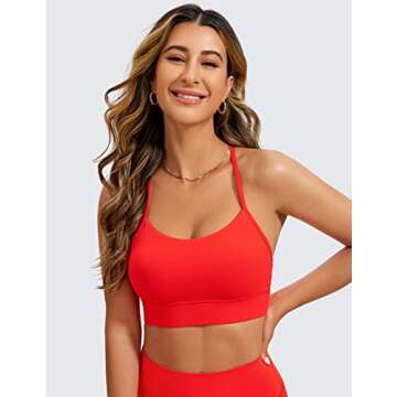 CRZ YOGA Butterluxe Womens Y-Back Racerback Sports Bra - Spaghetti Straps Wireless Scoop Neck Athletic Padded Yoga Tops Dark Red - Orangish Medium