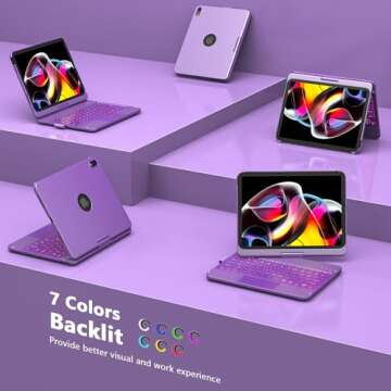 Case with Keyboard for iPad 10th Generation 10.9“2022，Touch Keyboard for iPad 10th Generation - 10 Color Backlight, 360° Rotatable Protective Cover with Pencil Holder for iPad 10.9 inch 2022