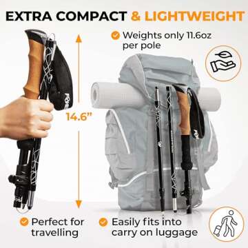 Foxelli Folding Trekking Poles – Lightweight & Compact Collapsible Walking Sticks for Men & Women ...