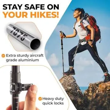 Foxelli Folding Trekking Poles – Lightweight & Compact Collapsible Walking Sticks for Men & Women with Flip Locks & 4-Season All-Terrain Accessories Perfect for Travel