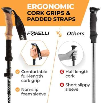 Foxelli Folding Trekking Poles – Lightweight & Compact Collapsible Walking Sticks for Men & Women with Flip Locks & 4-Season All-Terrain Accessories Perfect for Travel