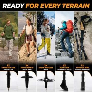 Foxelli Folding Trekking Poles – Lightweight & Compact Collapsible Walking Sticks for Men & Women with Flip Locks & 4-Season All-Terrain Accessories Perfect for Travel