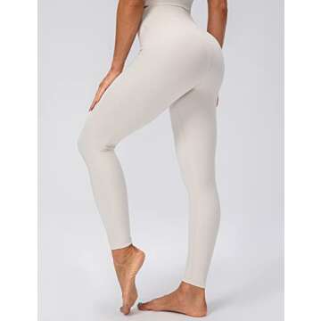 Lavento Women's All Day Soft Yoga Leggings Mid-Rise - No Front Seam Workout Active Legging for Woman (Off White, 4)
