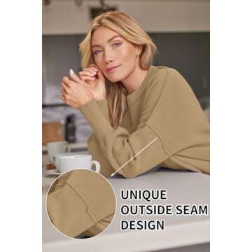 LILLUSORY Women's Oversized Batwing Sweaters 2024 Fall Outfits Crewneck Ribbed Knit Side Slit Trendy Pullover Tops Khaki L