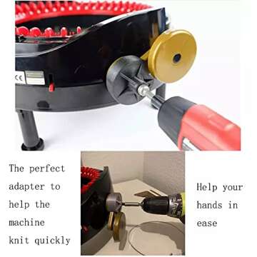 Fly Array Knitting Machine Adapter for Drill,Quick Knit Power Sentro 22, 40 and 48,Crank Handle with Hex Steel Bit,Machine Screwdriver Attachment Knitting, C-50, Black