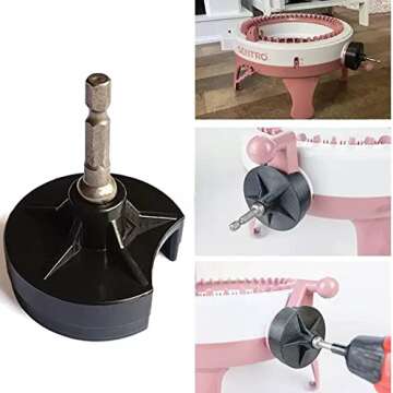 Fly Array Knitting Machine Adapter for Drill,Quick Knit Power Sentro 22, 40 and 48,Crank Handle with Hex Steel Bit,Machine Screwdriver Attachment Knitting, C-50, Black