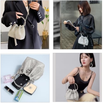 BBTT.ful Handbag, Sparkling Rhinestone Bucket Bag for Women & Girls, Large Crossbody Purse for Party, Wedding, Prom, Evening, Silver