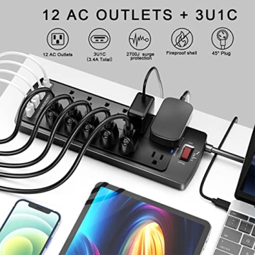 Nuetsa Power Strip with Surge Protection and USB Ports