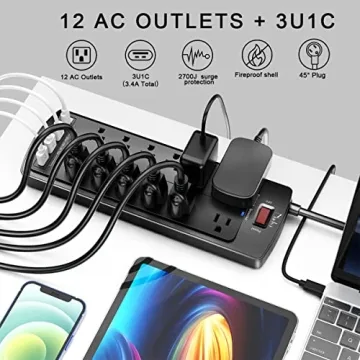 Nuetsa Power Strip with Surge Protection and USB Ports