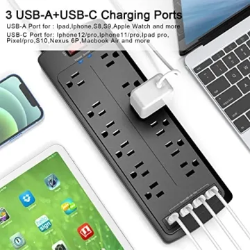 Nuetsa Power Strip with Surge Protection and USB Ports