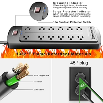 Nuetsa Power Strip with Surge Protection and USB Ports