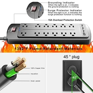 Nuetsa Power Strip with Surge Protection and USB Ports