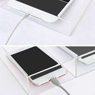 VANCORE Clear Wall Mounted Phone Holder Stand Remote Control Holder Media Organizer Caddy with Holes for Charging Phone Tablet Holder Station Large Enough