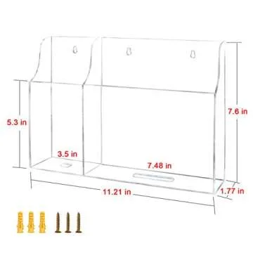 VANCORE Clear Wall Mounted Phone Holder Stand Remote Control Holder Media Organizer Caddy with Holes for Charging Phone Tablet Holder Station Large Enough