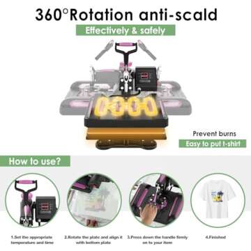 Seeutek Pro 5 in 1 Heat Press Machine 12x15 inch 360-Degree Swing Away Digital T Shirt Pressing Machine Multifunction Heat Transfer Sublimation Combo for T Shirts Mugs Hat Plate Cap