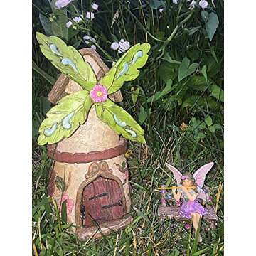 Patio Eden Miniature Fairy Garden House Kit - Mini Fairy Figurines - Indoor or Outdoor 3 Piece Accessory Set