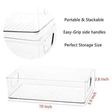 2 Pack Pantry Organization and Food Storage Bin,Stackable Clear Plastic Refrigerator Organizer Bins ...