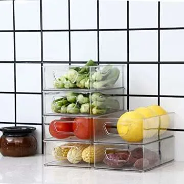 2 Pack Pantry Organization and Food Storage Bin,Stackable Clear Plastic Refrigerator Organizer Bins for Kitchen,Fridge, Cabinet Organization and Storage for Packets, Snacks, Fruit, Soda ,Spice Packets