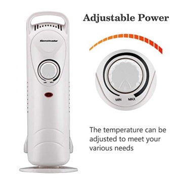 Homeleader Mini Oil Filled Heater, Portable Space Radiant Heater with Adjustable Thermostat, Electric Personal Heater with Overheat Safety, for Home and Office, 700W, White
