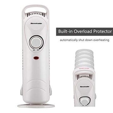 Homeleader Mini Oil Filled Heater, Portable Space Radiant Heater with Adjustable Thermostat, Electric Personal Heater with Overheat Safety, for Home and Office, 700W, White