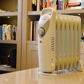 Homeleader Mini Oil Filled Heater, Portable Space Radiant Heater with Adjustable Thermostat, Electric Personal Heater with Overheat Safety, for Home and Office, 700W, White