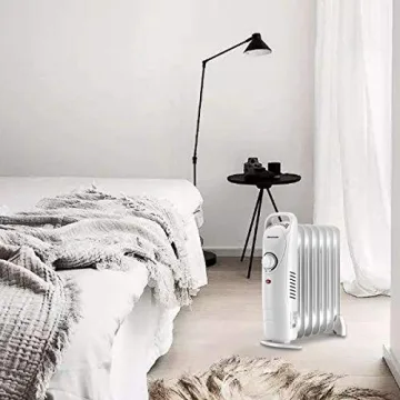 Homeleader Mini Oil Filled Heater, Portable Space Radiant Heater with Adjustable Thermostat, Electric Personal Heater with Overheat Safety, for Home and Office, 700W, White