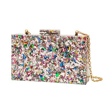 Acrylic Clutch Purses for women Perspex Bag Box Clutch Evening Crossbody Handbags (Silver)