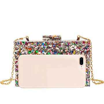 Acrylic Clutch Purses for women Perspex Bag Box Clutch Evening Crossbody Handbags (Silver)