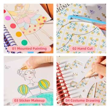 MiDeer Fashion Design Sketchbook with Watercolor Painting, Princess Dress-up Activity Book with Stencils and Stickers, Make-Up Fashion Designer Kits for Kids 5 6 7 (Makeup Manual Princess Ball)