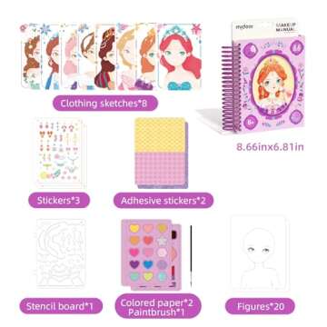 MiDeer Fashion Design Sketchbook with Watercolor Painting, Princess Dress-up Activity Book with Stencils and Stickers, Make-Up Fashion Designer Kits for Kids 5 6 7 (Makeup Manual Princess Ball)