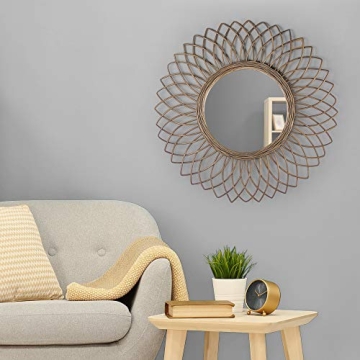 Woven Rattan Sunburst Wall Mirror - 24" Stylish Decor