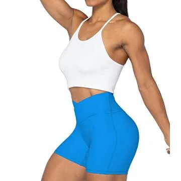 Sunzel Sunzfly Crossover Biker Shorts for Women, V Criss Cross High Waist Yoga Workout Gym Shorts with Tummy Control 4" Classic Blue Small
