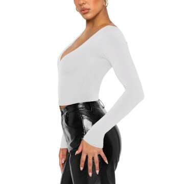 Stylish REORIA Women's Plus Size Deep V Neck Crop Top