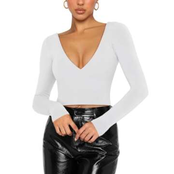 Stylish REORIA Women's Plus Size Deep V Neck Crop Top