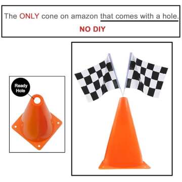 7inch Orange Racing Traffic Cones Party Decoration with Racing Checkered Flags,11inch Safety Sport T...