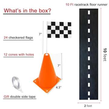 7inch Orange Racing Traffic Cones Party Decoration with Racing Checkered Flags,11inch Safety Sport Training Plastic Cones with Racing Flags,Race Car Birthday Party Supplies,Racing Themed Party