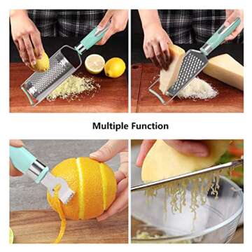 6in1 Stainless Steel Sharp-Blade Cheese Grater Shredder Lemon Citrus Zester Herb Stripper with Handl...