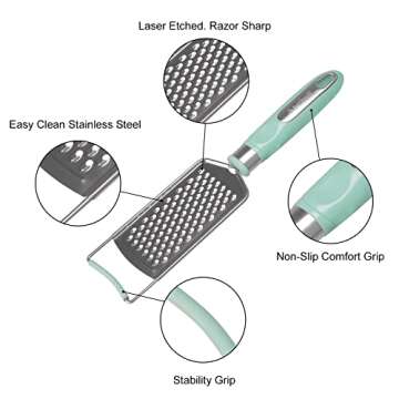 6in1 Stainless Steel Sharp-Blade Cheese Grater Shredder Lemon Citrus Zester Herb Stripper with Handle Kitchen Utensils Set Food Graters Slicer Vegetable Peeler for Chocolate Butter Garlic Ginger Fruit