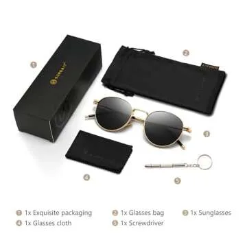 SUNGAIT Ponderable Metal Round Sunglasses for Men Women Classic Vintage Polarized Circle Sun Glasses