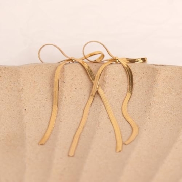 JeanBeau Gold Bow Dangle Statement Earrings for Women