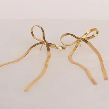 JeanBeau Gold Bow Dangle Statement Earrings for Women