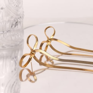 JeanBeau Gold Bow Dangle Statement Earrings for Women