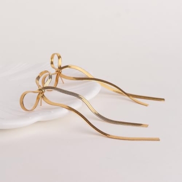 JeanBeau Gold Bow Dangle Statement Earrings for Women