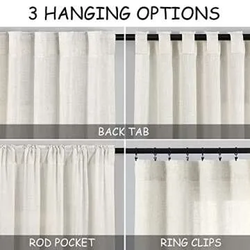 Cream Linen Curtains 102 inches Long 2 Panels Set for Living Room Extra Long Back Tab Curtains Neutral Farmhouse Light Filtering Semi Sheer Linen Drapes Ceiling to Floor for Large Window Ivory