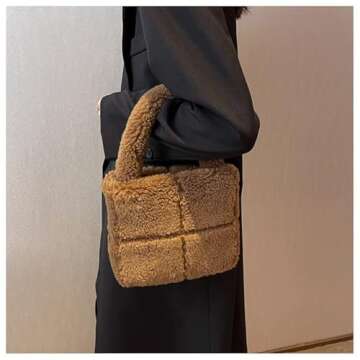 Fluffy Sherpa Mini Tote Bag for Women Girls Kawaii Purse Aesthetic Soft Plush Handbag