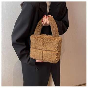 Fluffy Sherpa Mini Tote Bag Cute Plush Handbag for Women