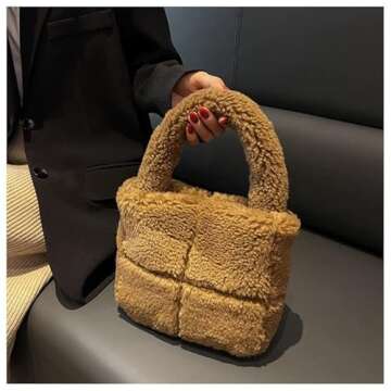 Fluffy Sherpa Mini Tote Bag Cute Plush Handbag for Women